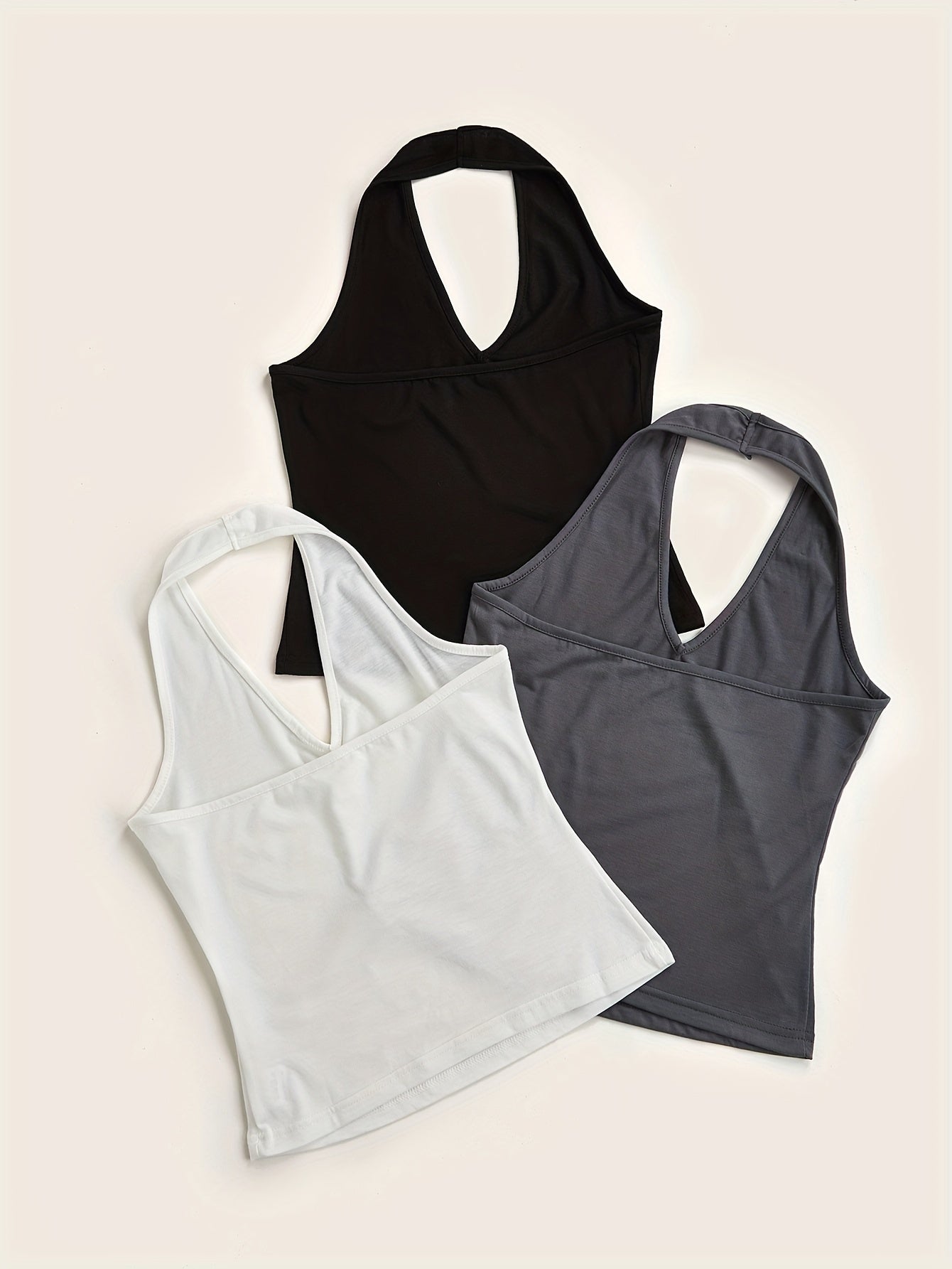 3 Pack Solid V Neck Halter Tops