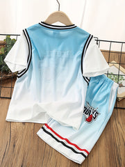Boys Basketball & Letter Graphic T-Shirt & Shorts Jersey Set