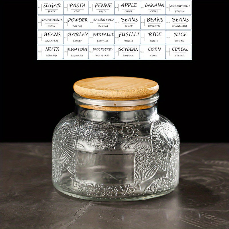 2pcs Vintage Sunflower Wave Glass Storage Jar 24 Labels Snacks Candy Grains