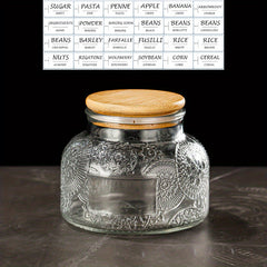 2pcs Vintage Sunflower Wave Glass Storage Jar 24 Labels Snacks Candy Grains