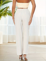 Pleated Straight Leg Pants with Elastic Waist for Women