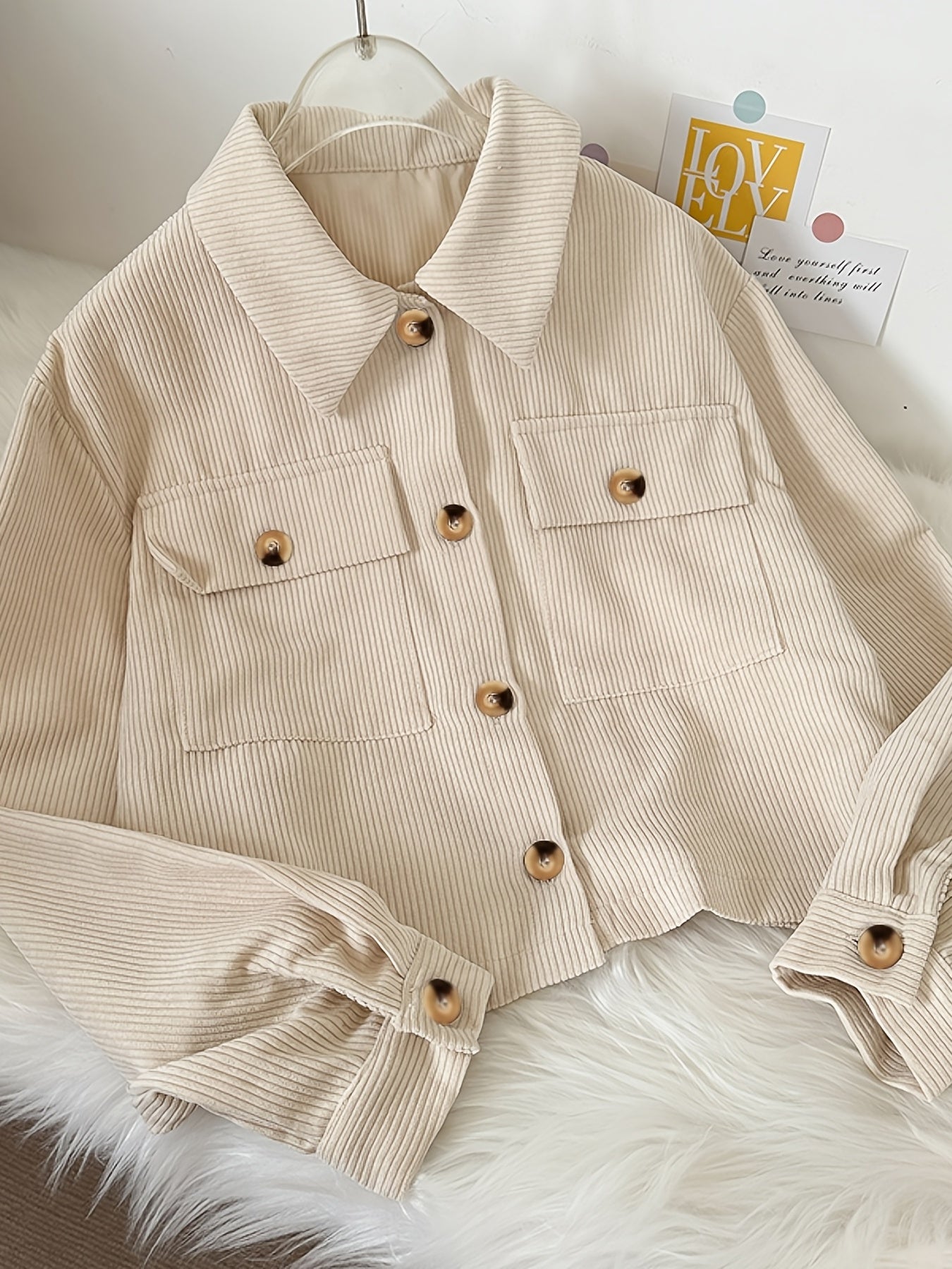 Corduroy Crop Jacket Long Sleeve Casual Fall Winter Women's Clothing