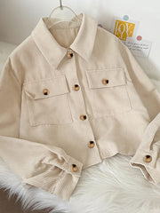 Corduroy Crop Jacket Long Sleeve Casual Fall Winter Women's Clothing