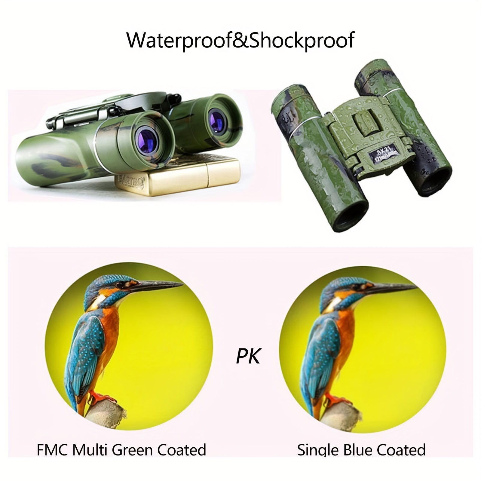 8x21 Mini Pocket Compact Binoculars - Army Green Camouflage Pattern