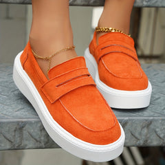 Women's Solid Platform Slip On Sneakers Comfortable Low Top Shoes