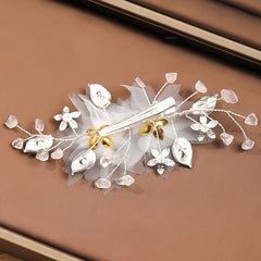 Bridal Flower Silk Golden Wedding Hair Clip Comb Hair Piece