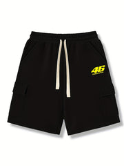 Men's Casual Solid Stretch Knee Long Elastic Waist Drawstring Shorts
