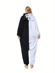 Colorblock Bear Long Sleeve Fleece Jumpsuit