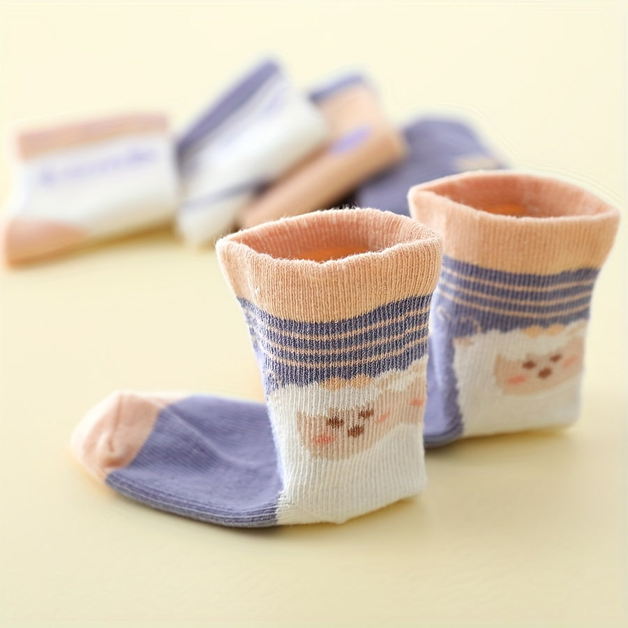 5pairs Baby Girls Sheep Pattern Socks Soft Crew Socks For All Seasons