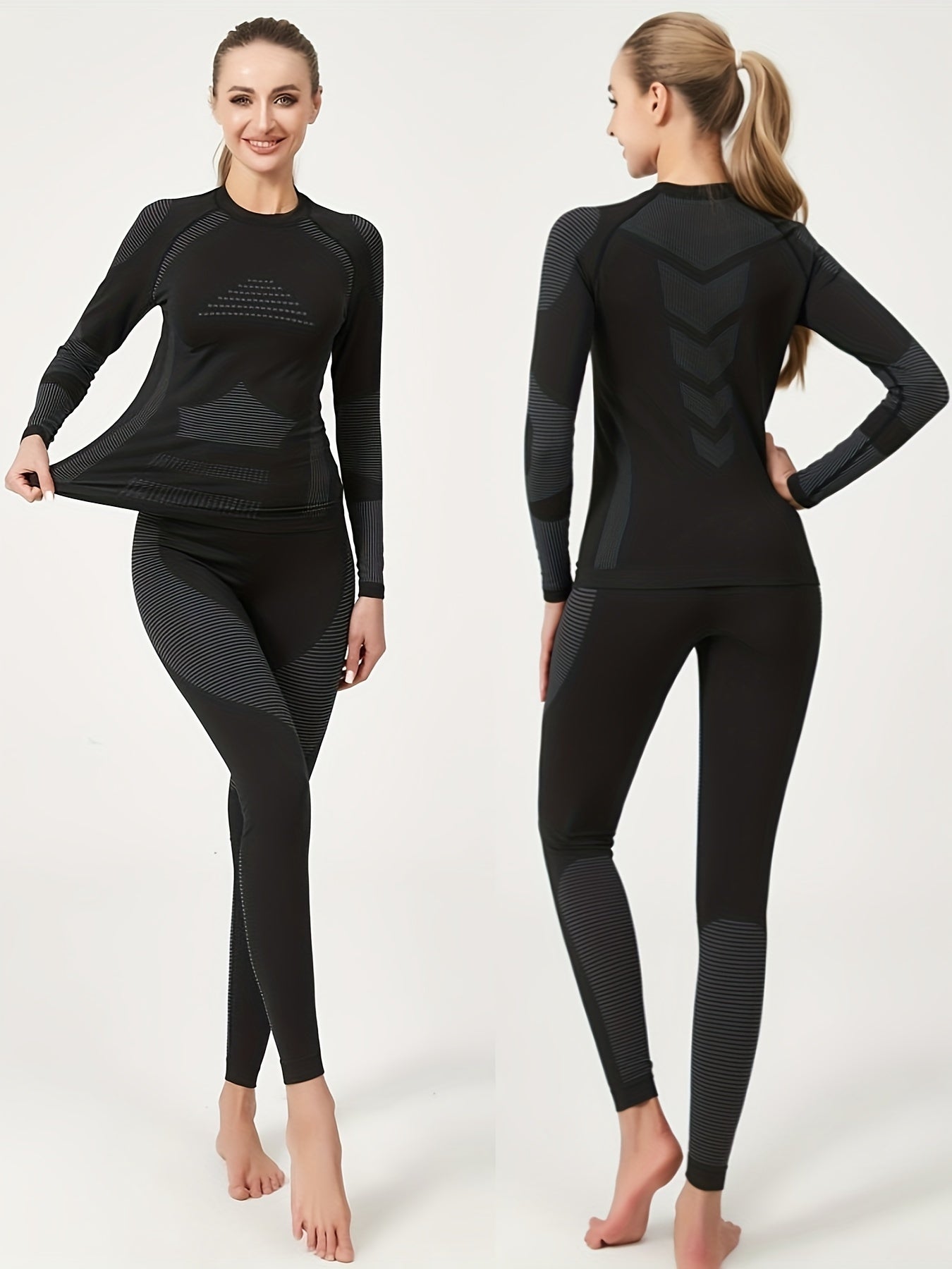 2pcs Thermal Underwear Set Long Sleeves Tops & Leggings Suit Women's Activewear