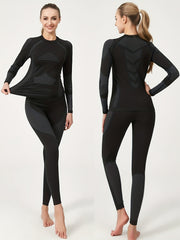 2pcs Thermal Underwear Set Long Sleeves Tops & Leggings Suit Women's Activewear