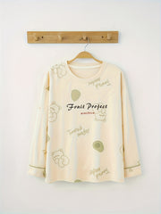 Bear Print Lounge Set Long Sleeve Top & Pants Women's Pajamas