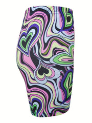 Heart Line Print Running Yoga Shorts High Waist Workout Biker Shorts