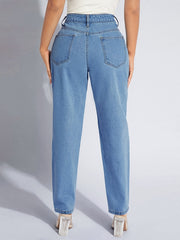 Ripped Button Up Straight Leg Jeans