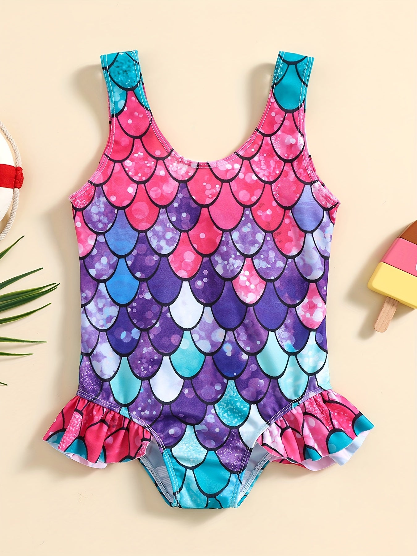 Sweet Crab Ruffle Trim 1pc Swimsuit Girls Bathing Suit Summer Beach Gift