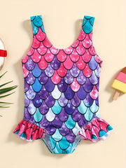 Sweet Crab Ruffle Trim 1pc Swimsuit Girls Bathing Suit Summer Beach Gift