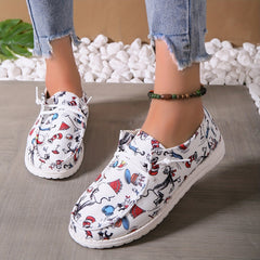 Women's Cartoon Print Canvas Shoes Casual Slip On Lightweight Walking Shoes