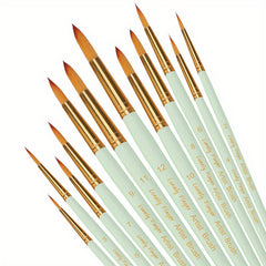 12Pcs Artist Paint Brushes Set - Round Pointed Tip Nylon Hair