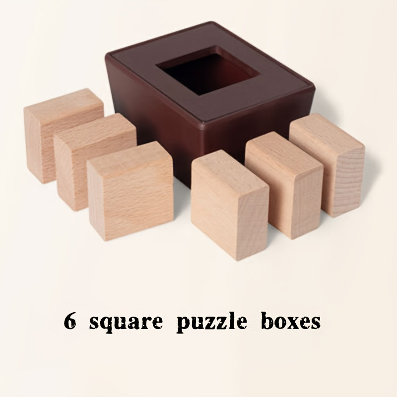 Wooden Building Blocks Puzzle Box - Shapes & Colors Learning Toy