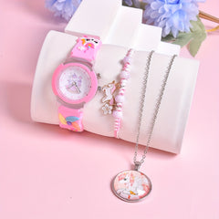 3Pcs Set 3D Silicone Strap Teacup Pony Girls' Quartz Watch