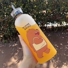 1000ml Frosted Bear Water Bottle w/ Straw - Outdoor Sports & Fitness