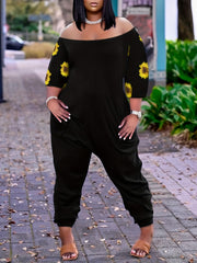Floral Print Off Shoulder Tapered Leg Jumpsuit