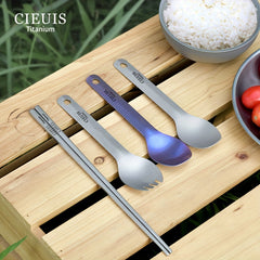 Titanium Dinner Fork and Spoon Set for Camping Hiking Picnic