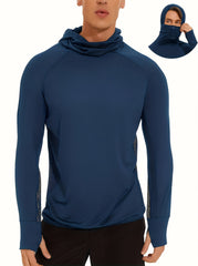 Men's Long Sleeved Hooded Sport Shirt Sunscreen Quick Drying Athletic Suit
