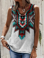 Western Geo Print Tank Top Sleeveless Crew Neck Casual Tops
