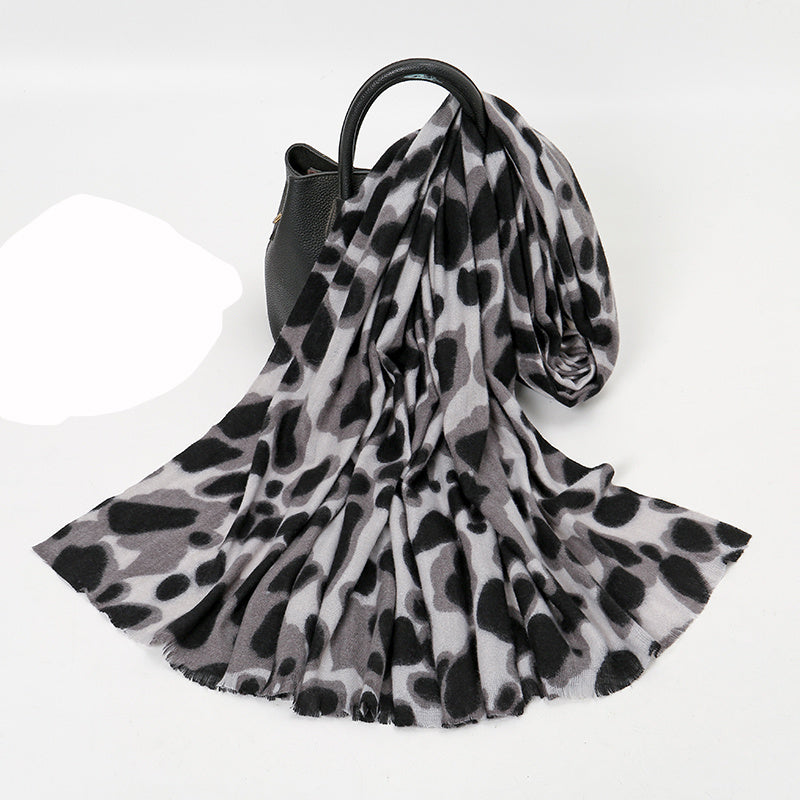 Leopard Print Short Tassel Scarf Warm Shawl