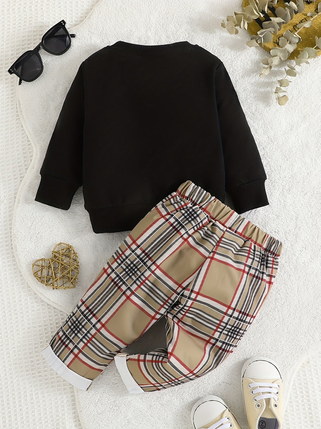Baby Boys Long Sleeve Sweatshirt & Plaid Pants Set