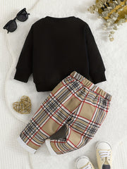 Baby Boys Long Sleeve Sweatshirt & Plaid Pants Set