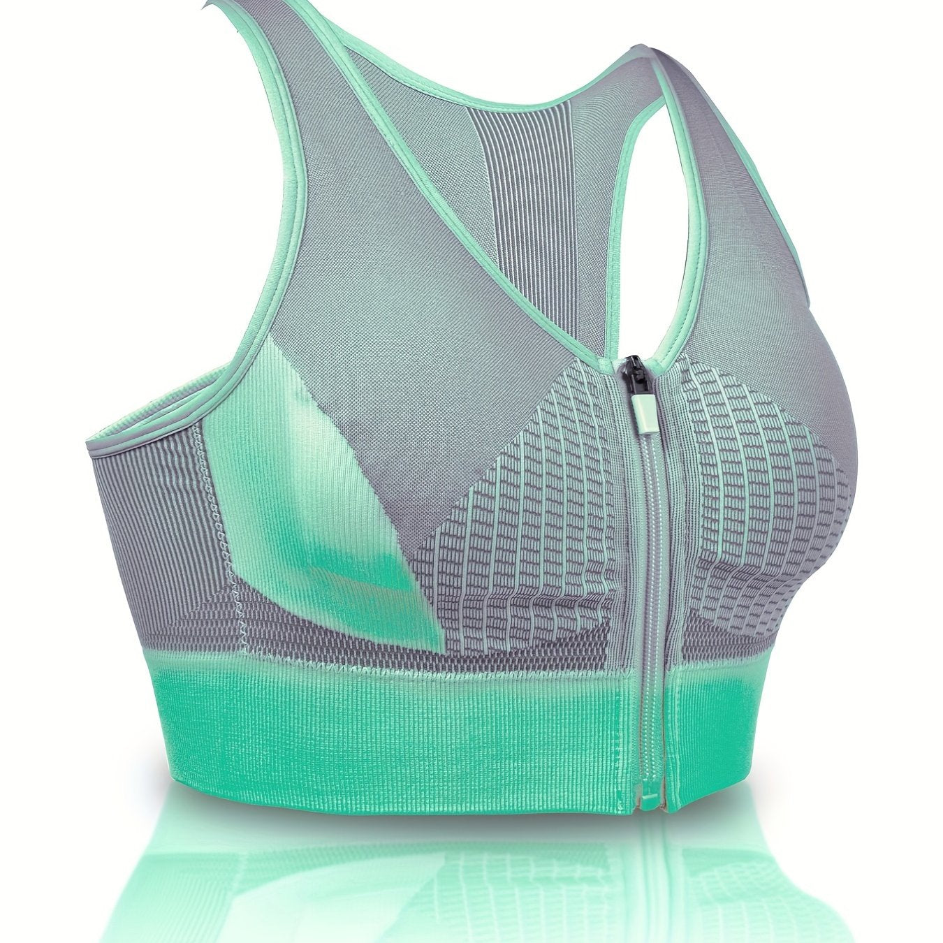 Colorblock Zipper Sports Bra Push Up Shockproof Bra Women's Lingerie