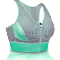 Colorblock Zipper Sports Bra Push Up Shockproof Bra Women's Lingerie