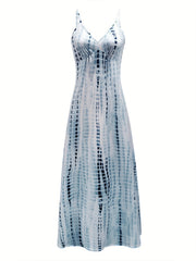 Striped Print Spaghetti Maxi Dress High Waist Casual Sleeveless A Line