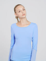 Solid Stitching Breathable Long Sleeve T Shirt for Yoga Fitness Running