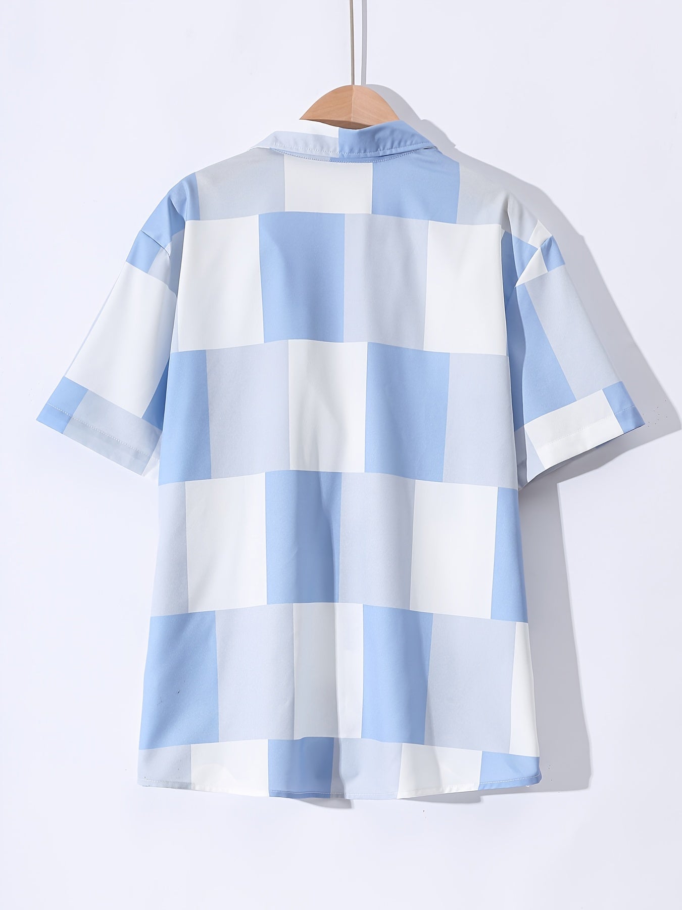 Grid Pattern Men's Short Sleeve Shirt - Summer Casual Button Up