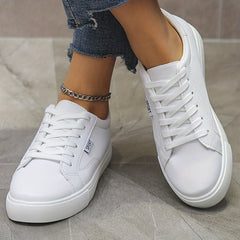 Women's Solid Skate Shoes Casual Lace Up Low Top Lightweight Faux Leather Shoes