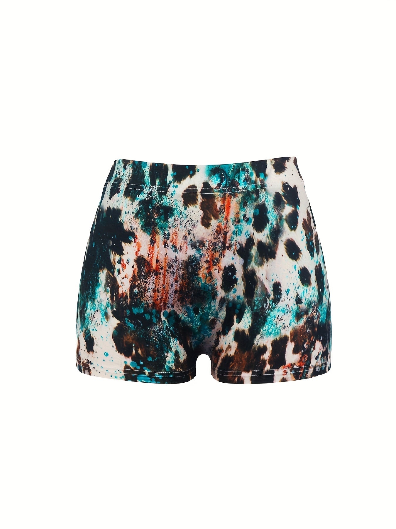 Letter & Leopard Print Skinny Shorts Casual Shorts