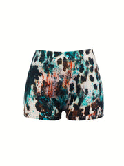 Letter & Leopard Print Skinny Shorts Casual Shorts