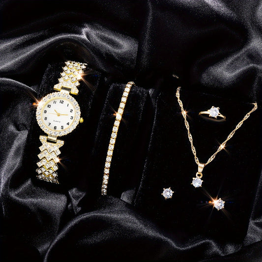 Kids Rhinestone Quartz Analog Watch & Jewelry Set
