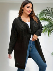 Solid Knit Top Open Front Long Sleeve Cardigan
