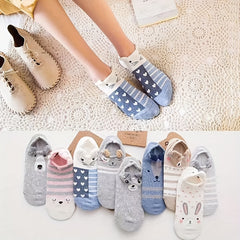 10 Pairs Cartoon Animal Print Socks Women's Low Cut Ankle Stockings