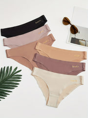 6pcs Seamless Solid Bikini Panties Breathable Intimates Women's Lingerie
