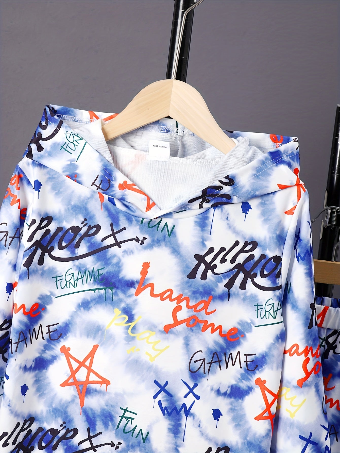 Graffiti Pattern Boy's 2pcs Hoodie & Sweatpants Set Tie Dye Casual Outfits