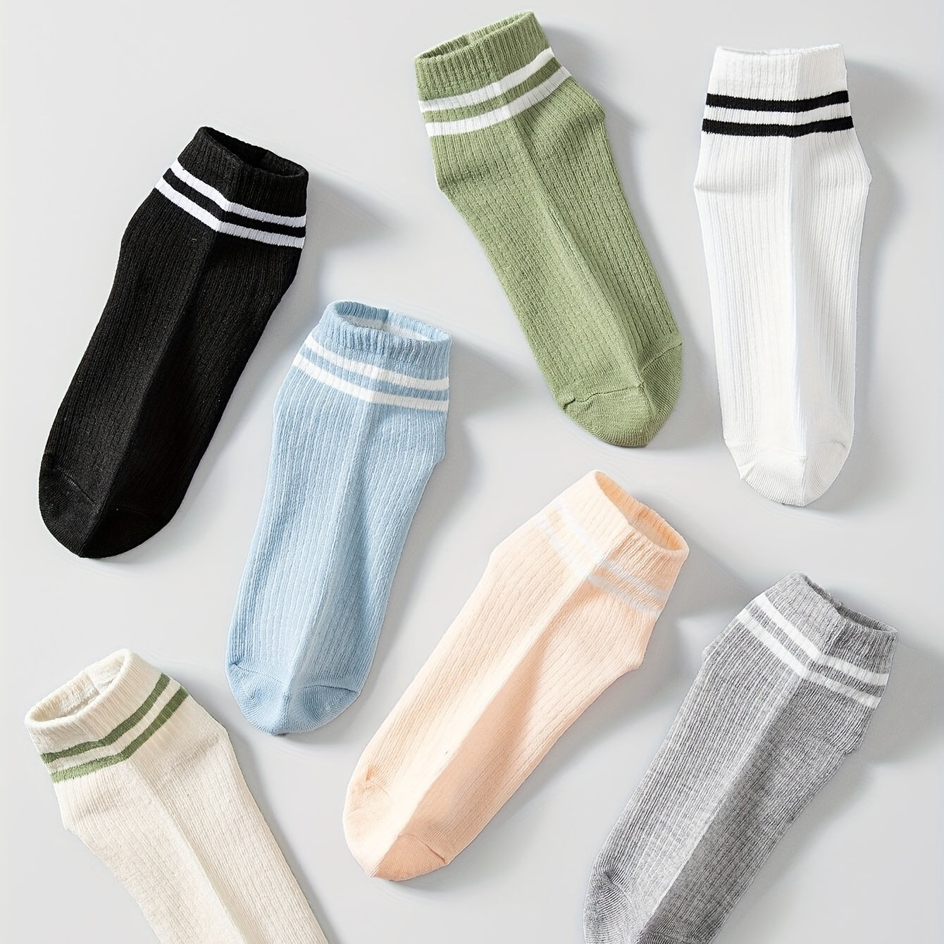 7 Pairs Striped Crew Socks Breathable College Style Women's Stockings