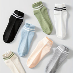 7 Pairs Striped Crew Socks Breathable College Style Women's Stockings
