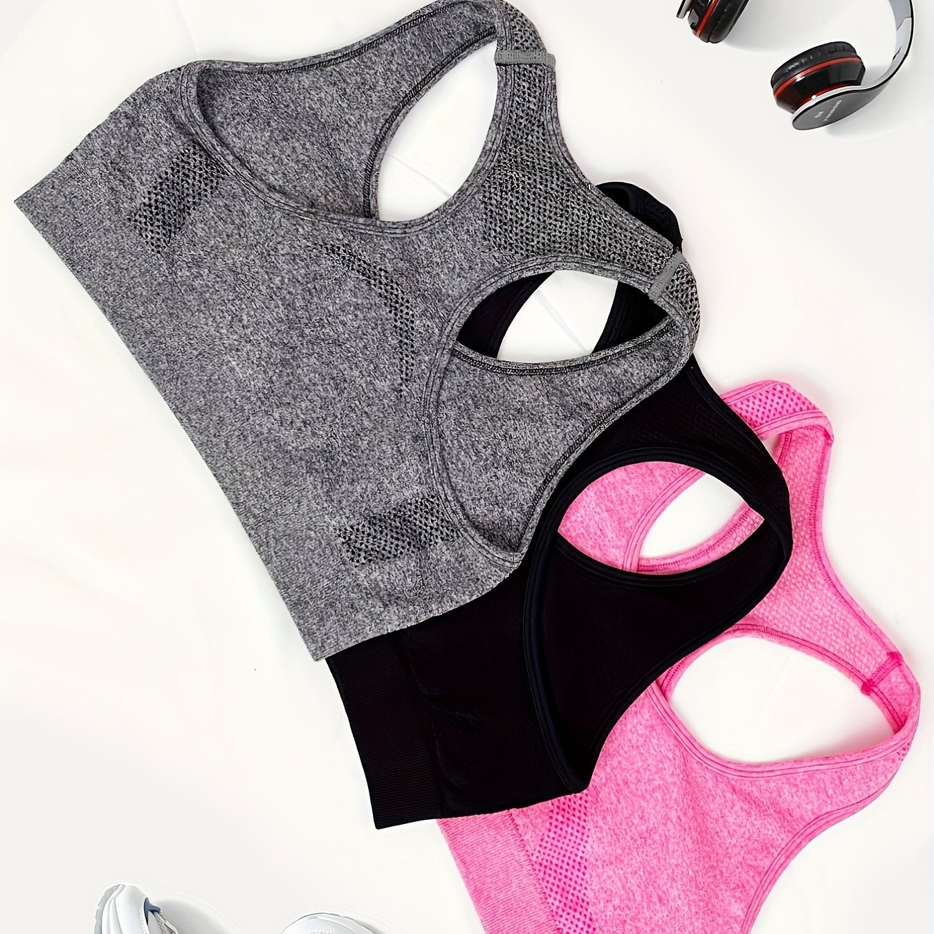 3pcs Solid Yoga Tank Top Sports Bra Sets for Women