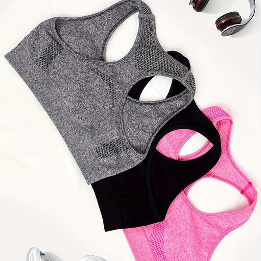3pcs Solid Yoga Tank Top Sports Bra Sets for Women