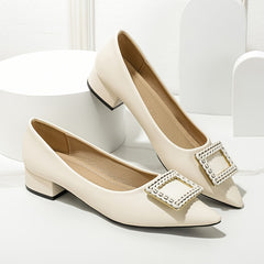 Women's Buckle Decor Slip-On Point Toe Block Heel Shoes
